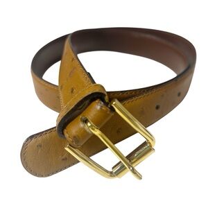 Alcott & Andrews Genuine Leather Belt Ostrich-effect Brown Sz 70/28 Gold Buckle